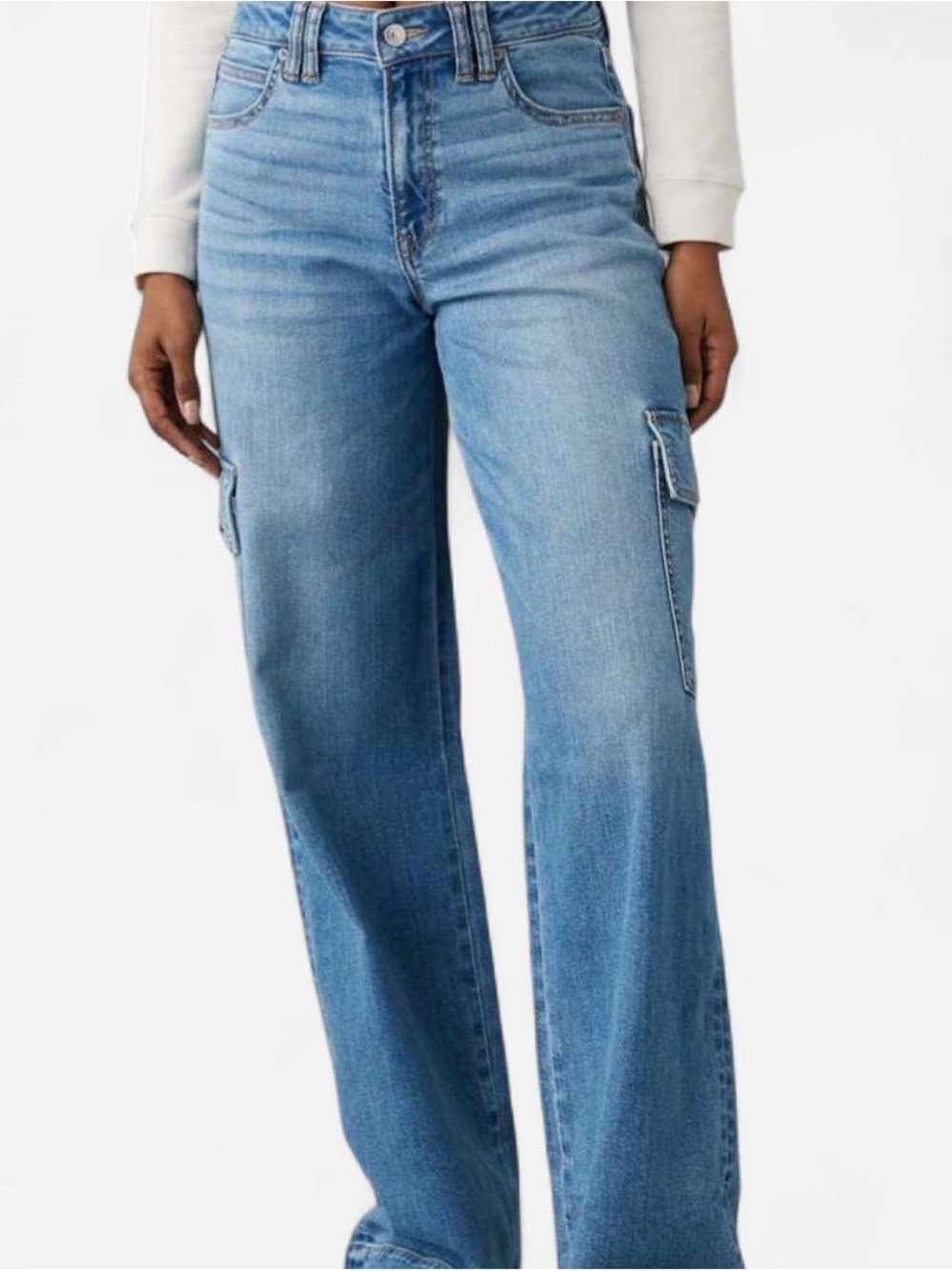American Eagle Blue Wide-Leg Cargo Jeans - Women 16 Long